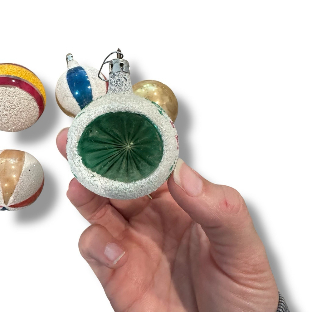 Vintage Shiny Brite Indent Glass Ornaments Set 10 Mixed Colors Glitter - Picture 3 of 5